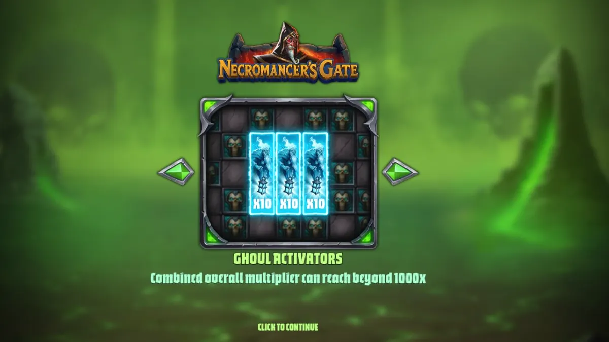 Tampilan visual slot Necromancer’s Gate dengan tema horor gotik